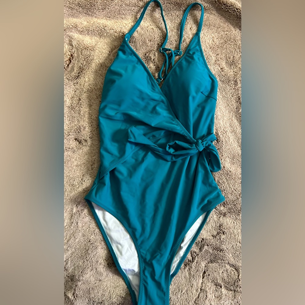 Women’s Cupshe Teal Bowknot One-Piece Swimsuit Size Small NWT